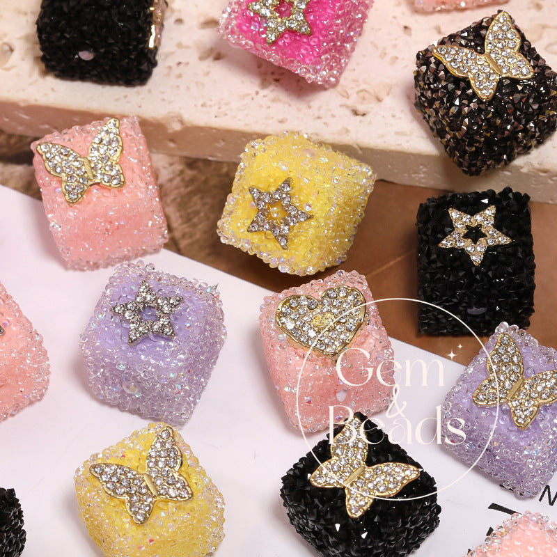 Starlit Sugar Rhinestone Cube Beads (5 counts)