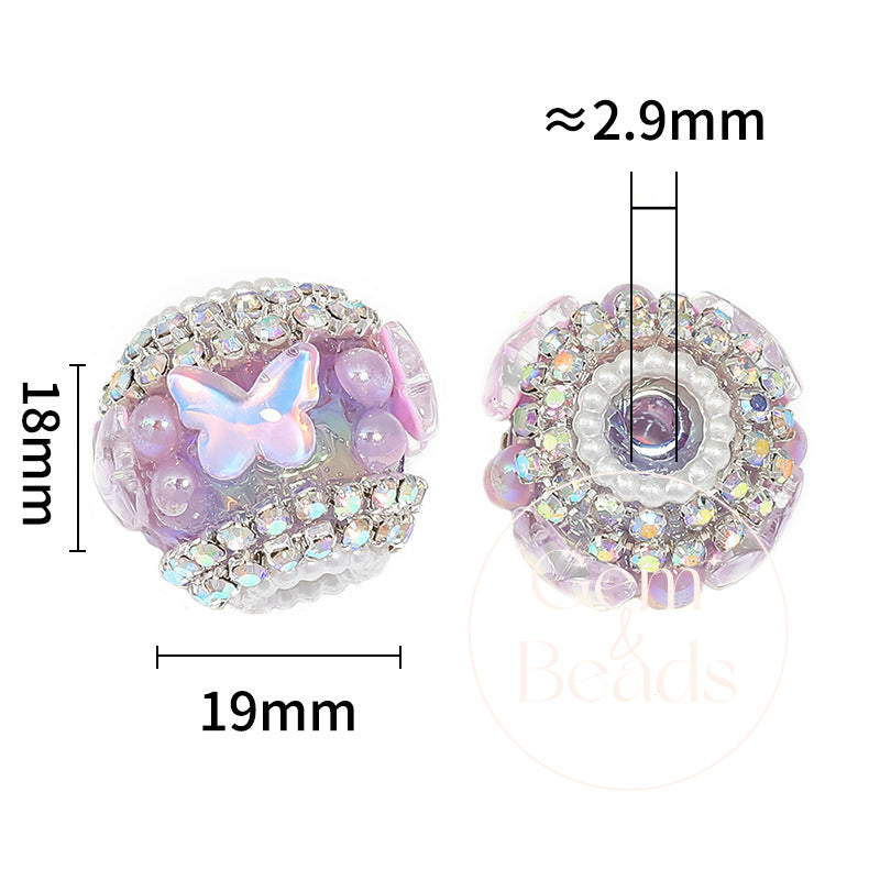Pearly Butterfly Rhinestone Beads (5 counts)
