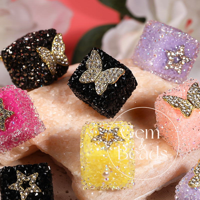 Starlit Sugar Rhinestone Cube Beads (5 counts)