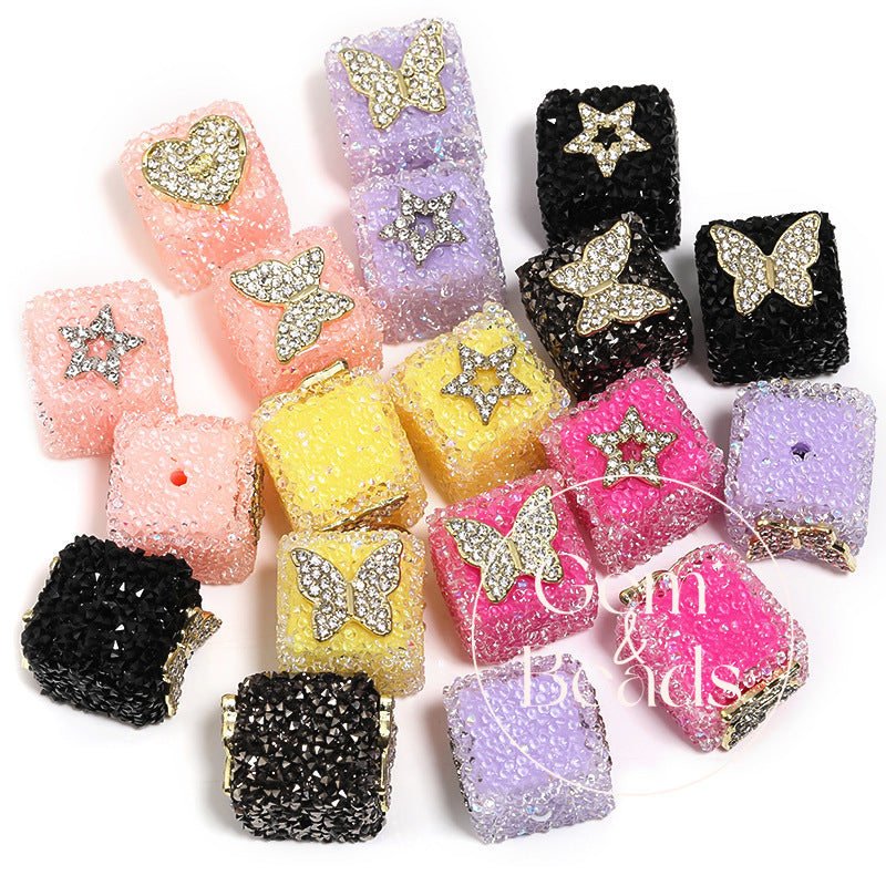 Starlit Sugar Rhinestone Cube Beads (5 counts)