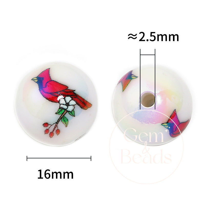 Woodpecker Animal Print Arcylic Beads (100pcs)