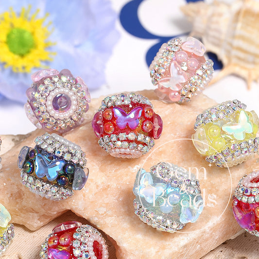 Pearly Butterfly Rhinestone Beads (5 counts)