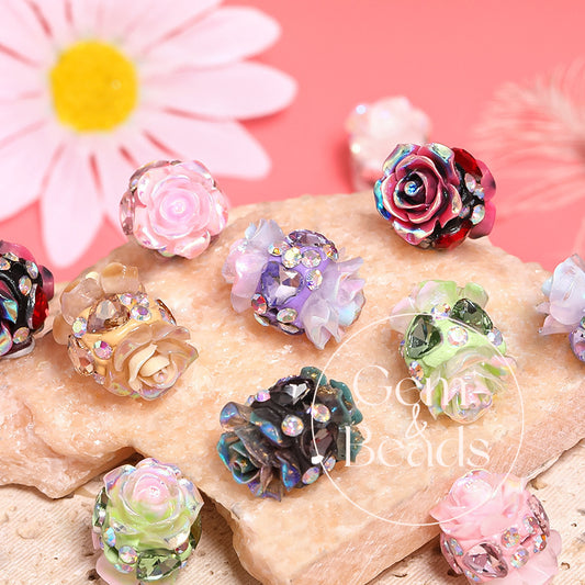 Glam Camellia Rhinestone Beads (10 counts)