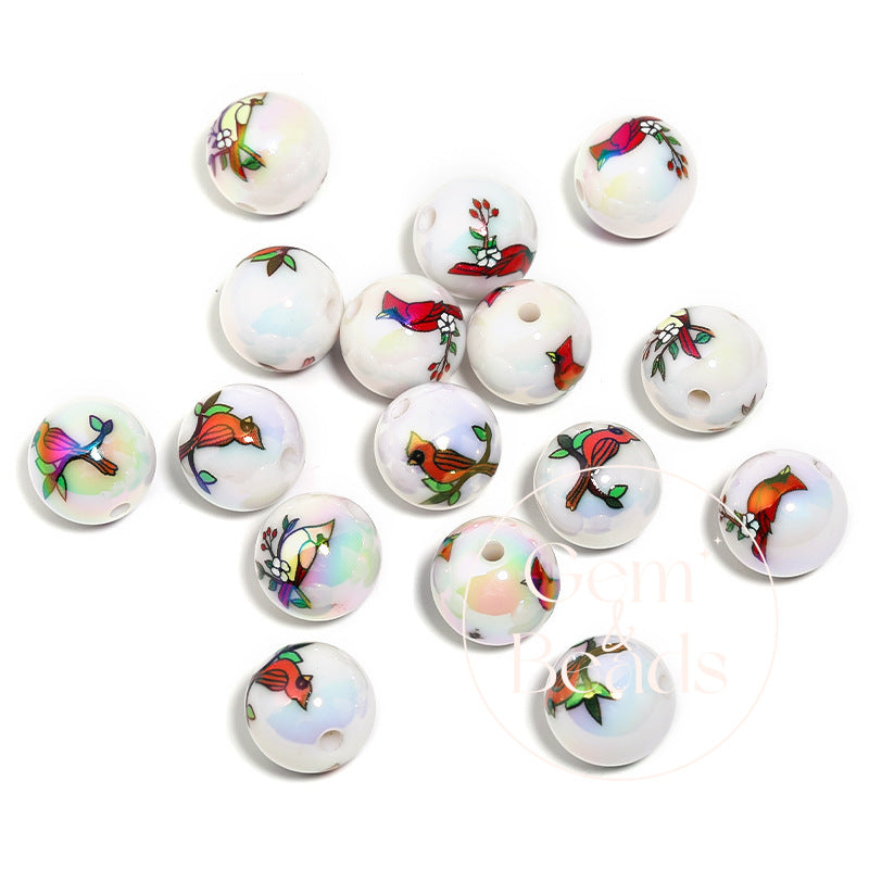 Woodpecker Animal Print Arcylic Beads (100pcs)