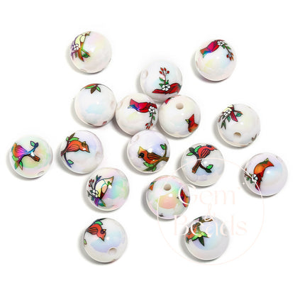 Woodpecker Animal Print Arcylic Beads (100pcs)