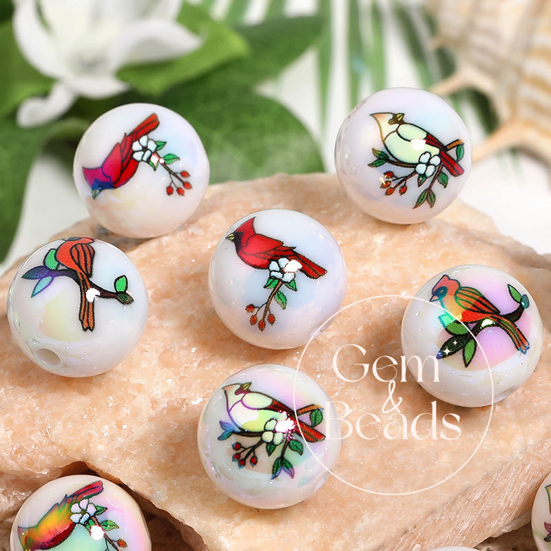 Woodpecker Animal Print Arcylic Beads (100pcs)