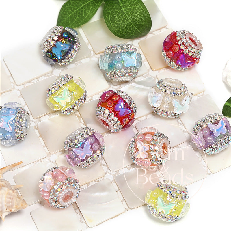 Pearly Butterfly Rhinestone Beads (5 counts)