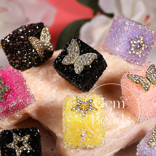 Starlit Sugar Rhinestone Cube Beads (5 counts)