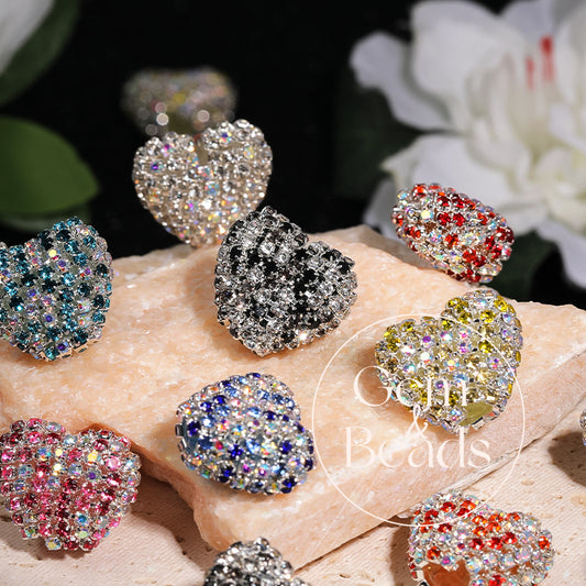 Diamond Hearts Rhinestone Beads (5 counts)