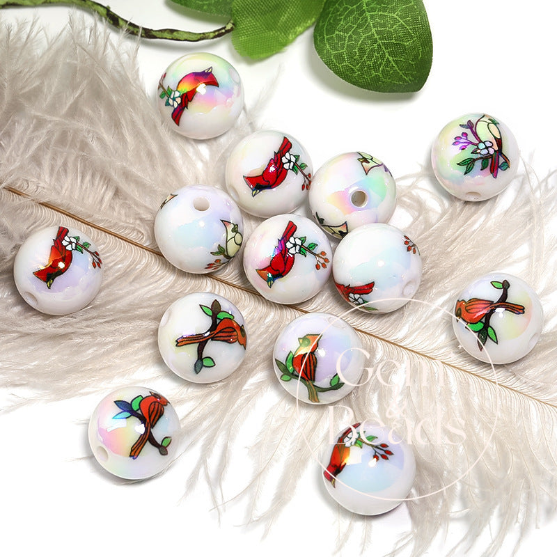 Woodpecker Animal Print Arcylic Beads (100pcs)