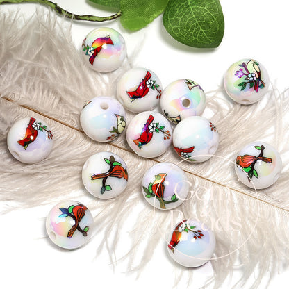 Woodpecker Animal Print Arcylic Beads (100pcs)